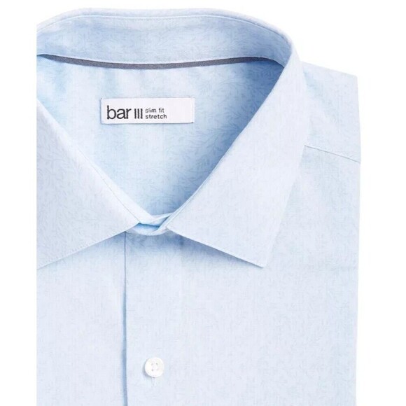 Bar III Men's Dress Shirt Slim-Fit Vine Print Stretch Light Blue Size Large - Picture 3 of 4